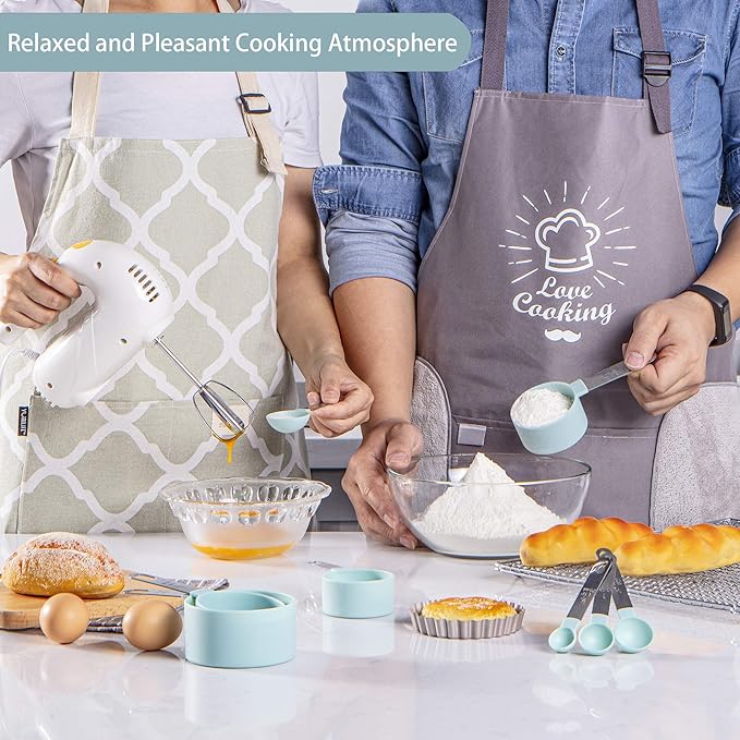 Measuring Cups and Spoons Set of Huygens Kitchen Gadgets 10 Pieces, Stackable Stainless Steel Handle Measuring Cups for Measuring Dry and Liquid Ingredient (Lake blue) - Image 7