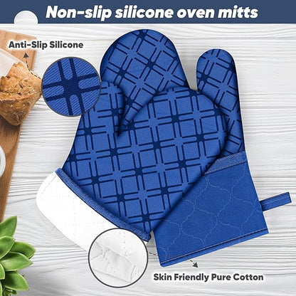 Oven Mitts and Pot Holders Set with Dishcloths, 500 Degree Heat Resistant Oven Gloves and Hot Pads, Premium Soft Cotton Kitchen Mittens and Dish Cloth Sets-Royal Blue - Image 3