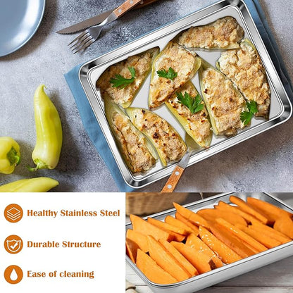 E-far Small Baking Sheet Set of 2, 10.5”x8.3” Stainless Steel Cookie Sheets Pans, Compact Non-toxic Metal Toaster Oven Trays for Cake, Healthy & Rust Free, Mirror Finish & Dishwasher Safe - Image 5
