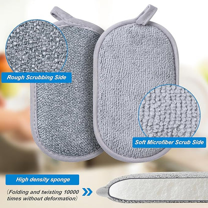 Dual-Sided Multi-Purpose Scrub Sponges, Non-Scratch Dishwashing Sponges for Kitchen, Reusable Microfiber Sponge for Efficiently Cleaning Dishes, High Density Sponge Inside (6 Pack, Medium) Gray - Image 2