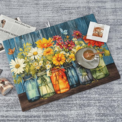 Daisy Dish Drying Mat for Kitchen Counter, Microfiber Floral Dish Mats for Drying Dishes, Absorbent Large Dish Drying Pad Kitchen Decor Mat 18 x 24 Inch