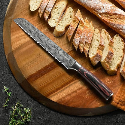 Sunnecko Bread Knife 8 Inch, High Carbon Stainless Steel Serrated Bread Knife for Homemade Bread, Wedding Cake Knife with Wooden Handle Serrated Kitchen Knife with Sheath - Image 6
