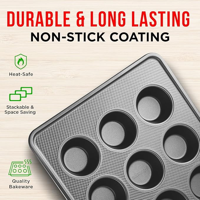 Bakeware Set – 8 Piece – Non-Stick Professional Home Bakeware – Multi Sized Baking Pan Set - Muffin Pan, Loaf Pan and More – Black - Image 4
