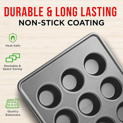 Bakeware Set – 8 Piece – Non-Stick Professional Home Bakeware – Multi Sized Baking Pan Set - Muffin Pan, Loaf Pan and More – Black - Image 4