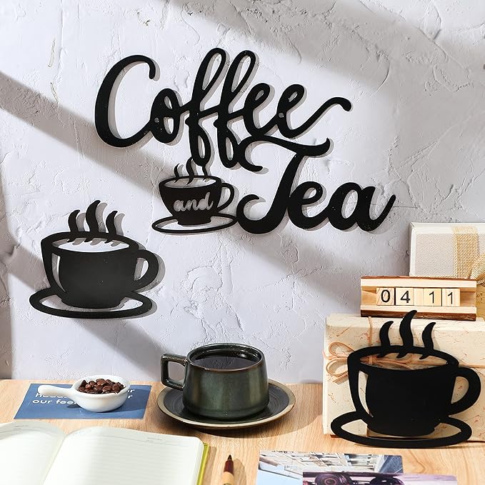 Ferraycle Rustic Metal Coffee Bar Signs Hanging Wall Decor for Home Office Kitchen (Coffee and Tea, 14" x 14") - Image 2
