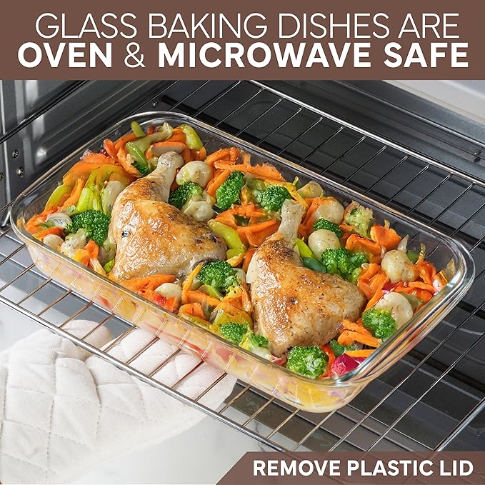 COOK WITH COLOR 8 PC. Glass Baking Dish Set with Lids - Deep Casserole Dish, Glass Food Container, Oven, Freezer and Microwave Safe, Clear Container, Brown - Image 6