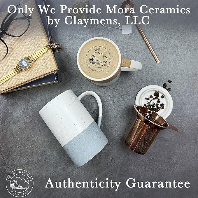 Mora Ceramics Tea Cup with Loose Leaf Infuser, Spoon and Lid, 12 oz, Microwave and Dishwasher Safe Coffee Mug - Rustic Matte Ceramic Glaze, Modern Herbal Tea Strainer - Great Gift for Women, Flint - Image 8