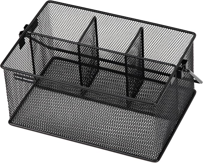 Mind Reader Multi-purpose Storage Caddy with Handle, Desktop Organizer, Cutlery Holder, 4 Compartments, Metal Mesh, Black - Image 6