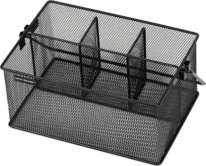Mind Reader Multi-purpose Storage Caddy with Handle, Desktop Organizer, Cutlery Holder, 4 Compartments, Metal Mesh, Black - Image 6