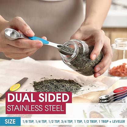Spring Chef Multicolor Stainless Steel Magnetic Measuring Spoons Set of 8 with Leveler, Nesting Metal Teaspoon & Tablespoon Measuring Spoons, Kitchen Gadgets for Baking & Cooking - 2 Pack - Image 3