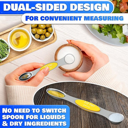 8 Pcs Magnetic Measuring Spoons Set Stainless Steel – Magnet Measuring Spoons 1/8 Tsp–1 Tbsp with Dual-Sided Design – Fits Narrow Spice Jars | Dry & Liquid Ingredients | Kitchen Ladle Gift Ideas