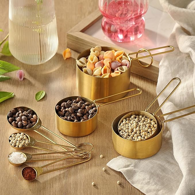 Measuring Cups and Spoons Set, Kaloo 8PCS Stainess Steel Metal Measuring Cups, Gold Finish, Ideal for Cooking and Baking - Image 8