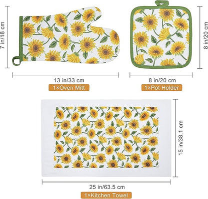 Oven Mitts and Potholders Dish Towles Set 100% Cotton for Perfect for Gifting, Baking, and Everyday Cooking Durable Heat Resistant for Kitchen and Machine Washable (3-Piece Sunflower) - Image 6