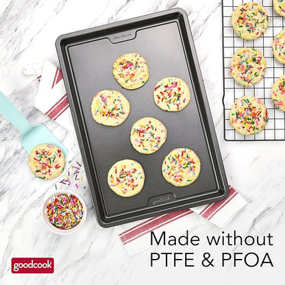 GoodCook PRO Medium Baking Sheet Pan Nonstick Warp & Scratch-Resistant Dishwasher-Safe Carbon Steel Construction for Even Baking Oven Safe to 480°F, 10 x 15-Inch, Gray