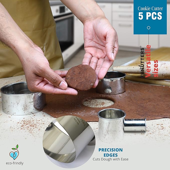 Cookie Cutter Set, 5 Pc. Kit, Measuring 1'', 2'', 3'', 4'' and 5'', Round Metal Baking Rings for Pastry, Biscuits, and Dough Cutting, Heavy Duty and Reusable, Multiple Sizes - Image 6