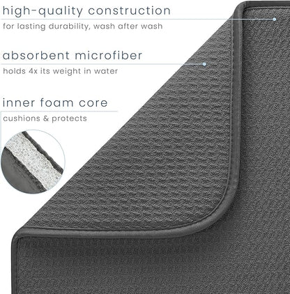 S&T INC. Dish Drying Mat 2 Pack, 16” x 18”, Absorbent Microfiber Kitchen Counter Mat, Dish Drying Pad for Dishes, Utensils, Pots and Pans, Large, Grey and Grey Trellis - Image 2