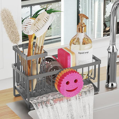 Sponge Holder for Kitchen Sink,Smiley Face Sink Caddy with Removable Brush Holder,Self-Draining Sponge Caddy for Soap,Dish Brush,Scrubber,Kitchen Essentials and Gadgets-Charcoal Gray by Unknown