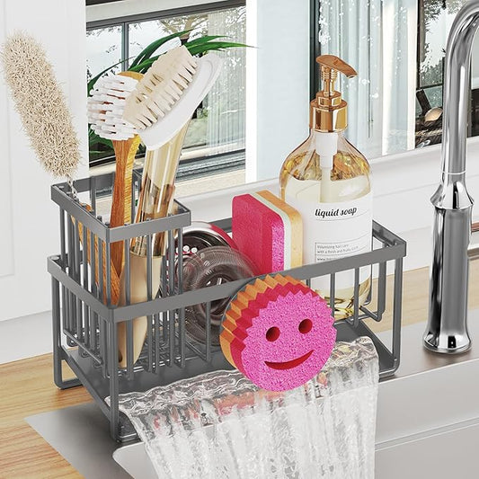 Sponge Holder for Kitchen Sink,Smiley Face Sink Caddy with Removable Brush Holder,Self-Draining Sponge Caddy for Soap,Dish Brush,Scrubber,Kitchen Essentials and Gadgets-Charcoal Gray by Unknown