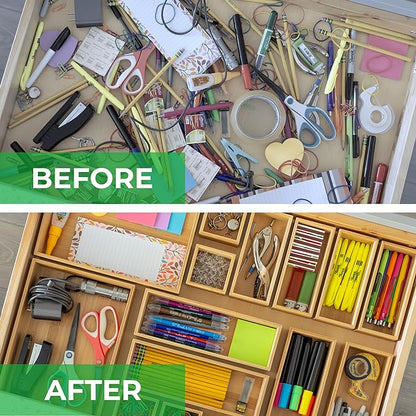 Grow Forward Bamboo Drawer Organizer Boxes - Set of 21 Wooden Drawer Organizers for Kitchen, Bathroom, Office, Desk, Vanity, Makeup - Non-Slip Junk Drawer Organizer Trays for Storage and Organization - Image 4