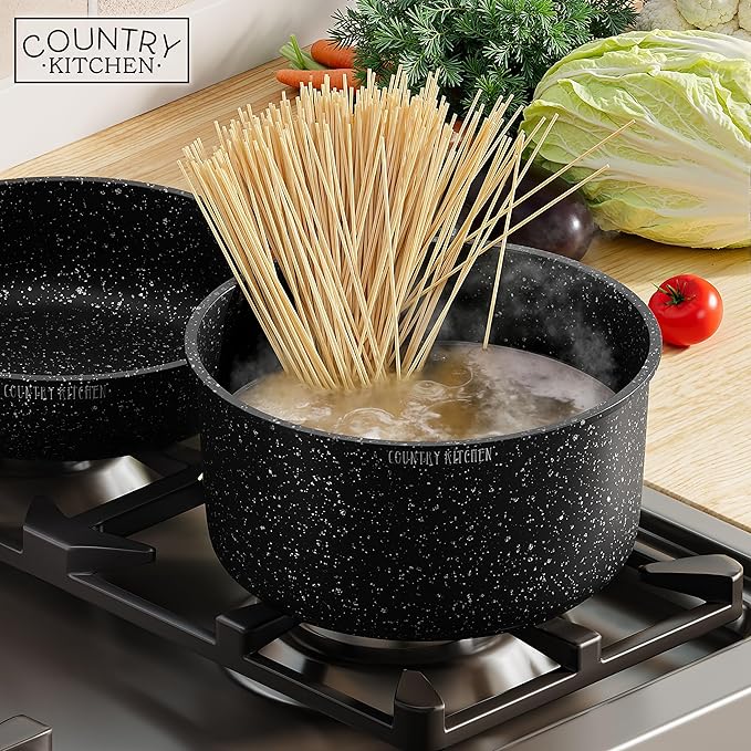 Country Kitchen Cookware Set with Removable Handle, Oven & RV Safe Pots and Pans Set, Black, Original - Image 8