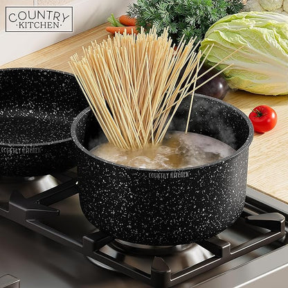 Country Kitchen Cookware Set with Removable Handle, Oven & RV Safe Pots and Pans Set, Black, Original - Image 8