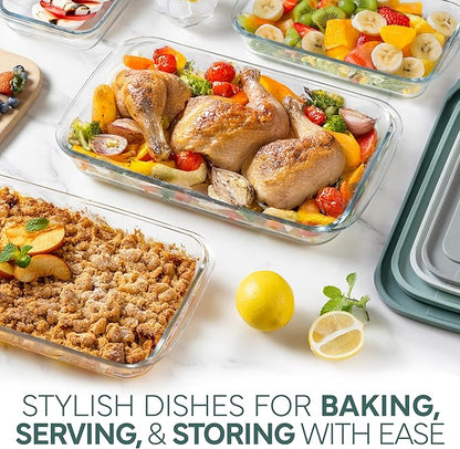 COOK WITH COLOR 8-Piece Deep Glass Baking Dish Set with Plastic Lids – Casserole and Food Storage Containers for Lasagna, Leftovers – Freezer-to-Oven, Microwave & Dishwasher Safe, Sage - Image 2
