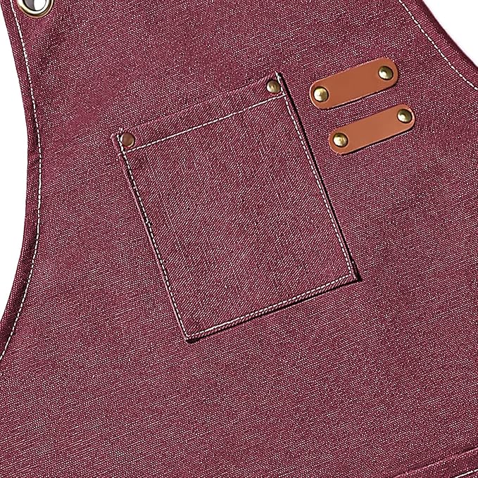 AFUN Chef Aprons for Men Women with Oversized Pockets, 16-Ounce Cotton Canvas Cross Back Heavy Duty Work Apron (Dark Red) - Image 4