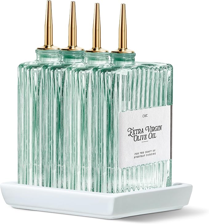 COOK WITH COLOR Olive Oil Dispenser Bottle - 4 Pk Glass Oil Dispenser for Kitchen - Condiment, Coffee Syrup & Vinegar Dispenser, Olive Oil Cruet, Includes 8 Auto Pourer Spouts - Image 2