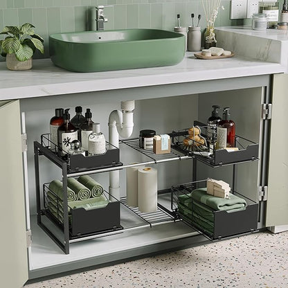 NETEL Adjustable Under Sink Organizers and Storage,Expandable Cabinet Storage Shelf with 4 Pull Out Baskets