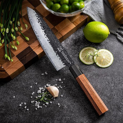 FAMCÜTE Customize Japanese Knife, Hand Forged 8 inch Chef Knife - High Carbon Steel 5 Layers 9CR18MOV Japanese Chefs Knife - Wood Handle Customizable Patterns and Copywriting Kitchen Knife for Gift - Image 8