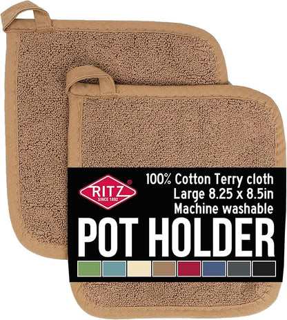 RITZ Terry Potholder & Hot Pad: Unparalleled Heat Resistant, Durable 100% Cotton – Ergonomically Designed for Optimal Grip – Easy-Care Machine Washable – 2-Pack, Mocha by Ritz+Foodservice