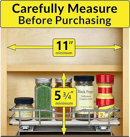 LYNK PROFESSIONAL® Pull Out Spice Organization for Cabinets - 10-3/8 inch Wide – Spice Rack for Inside Cabinets, Slide Out Spice Rack Organizer for cabinet – Pull Out Spice Rack, Sliding 1 Tier Chrome - Image 4