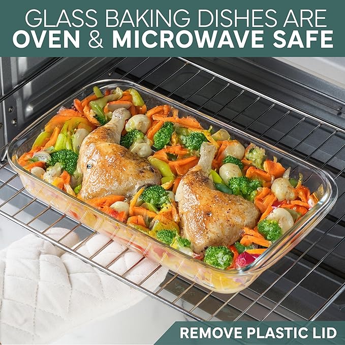 COOK WITH COLOR 8-Piece Deep Glass Baking Dish Set with Plastic Lids – Casserole and Food Storage Containers for Lasagna, Leftovers – Freezer-to-Oven, Microwave & Dishwasher Safe, Sage - Image 6