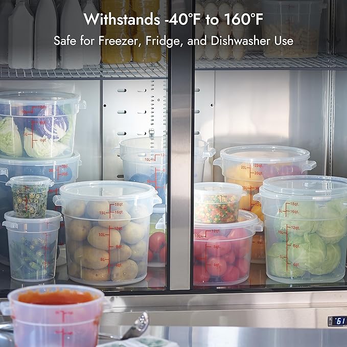 CURTA 4 Quart Translucent Round Food Storage Container with Lid, Pack of 4 – NSF Listed, BPA-Free, Commercial-Grade Polypropylene, Freezer & Dishwasher Safe, Non-Stick, Easy-Read Graduations