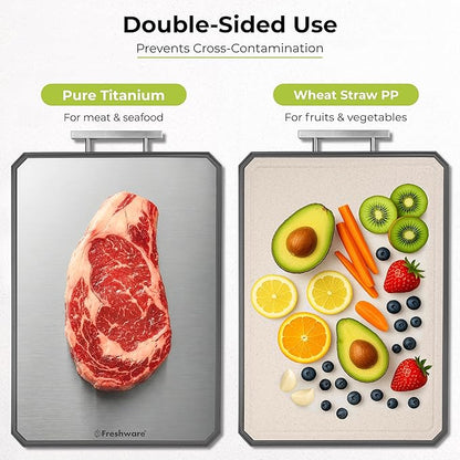 Freshware Titanium Cutting Board for Kitchen, Double Sided and Non Slip Cutting Boards with Handle, Pure Titanium/PP, Chopping Board with Juice Grooves, Dishwasher Safe, Extra Large 19.7" by 13.5"