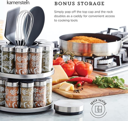 Kamenstein 20 Jar Revolving Spice Rack with Integrated Tool Caddy, Brushed Stainless Steel with Stainless Steel Caps - Image 5