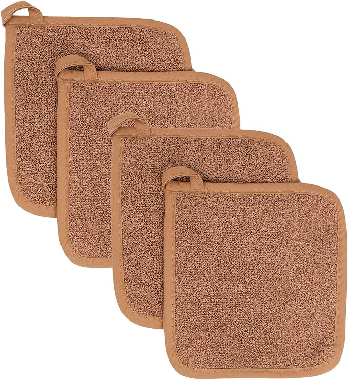 RITZ Terry Potholder & Hot Pad: Unparalleled Heat Resistant, Durable 100% Cotton – Ergonomically Designed for Optimal Grip – Easy-Care Machine Washable – 4-Pack, Copper by Ritz+Foodservice