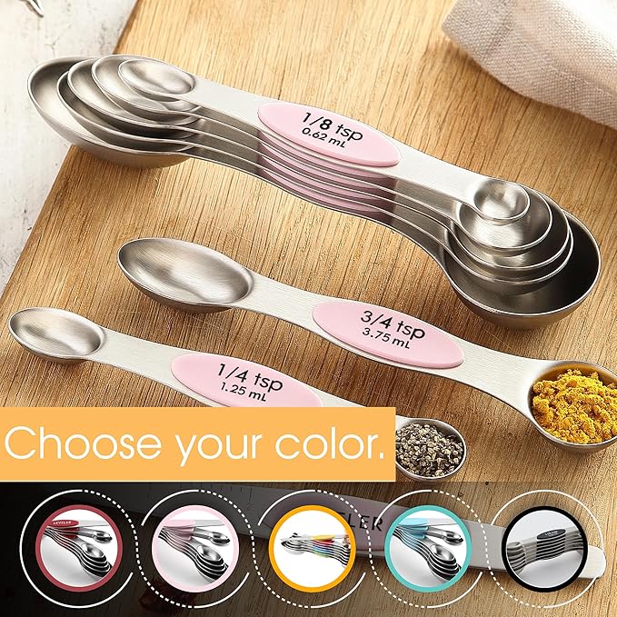 Spring Chef Stainless Steel Magnetic Measuring Spoons Set of 8 with Leveler, Dual Sided Teaspoon & Tablespoon Measuring Spoons with Strong Magnets, Kitchen Gadgets for Baking & Cooking - Pink Lemonade - Image 7