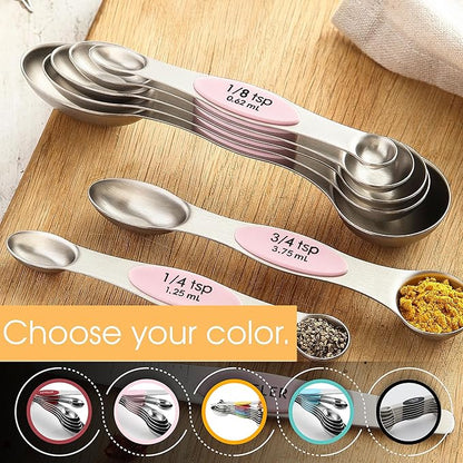 Spring Chef Stainless Steel Magnetic Measuring Spoons Set of 8 with Leveler, Dual Sided Teaspoon & Tablespoon Measuring Spoons with Strong Magnets, Kitchen Gadgets for Baking & Cooking - Pink Lemonade - Image 7