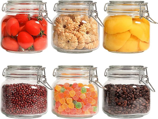 ComSaf 6-Pack 27oz Square Glass Pantry Canisters, Aesthetic Food Storage Jars for a Full Makeover, Modular Containers for Coffee, Sugar, Cookies, Snacks & Spices by ComSaf
