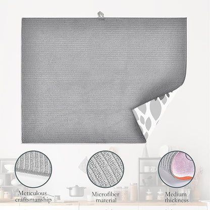 Black White Dahlia Dish Drying Mat for Kitchen Counter Decor,Geometric Dish Drying Rack Pad Absorbent Reversible Microfiber for Coffee Tableware Sink Countertop 18x24 Inch