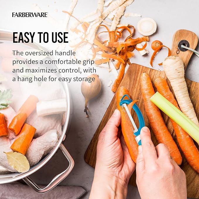 Farberware Euro Peeler, a Kitchen Essential for Quick and Easy Peeling of Produce, Chocolate, Cheeses and More, Features Hang-Hole for Easy Storage, Dishwasher Safe, Dark Teal - Image 5