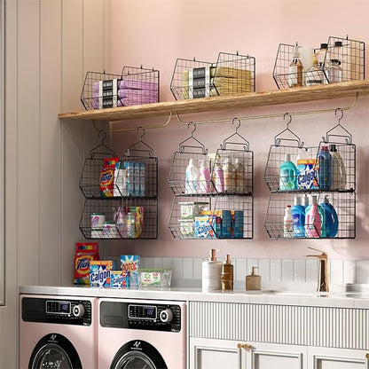 5 Tier Closet Hanging Organizer, Clothes Hanging Shelves with 4 Hanging Hooks 5 S Hooks, Wire Storage Basket Bins, for Clothing Sweaters Shoes Handbags Clutches Accessories Patent Design - Image 5
