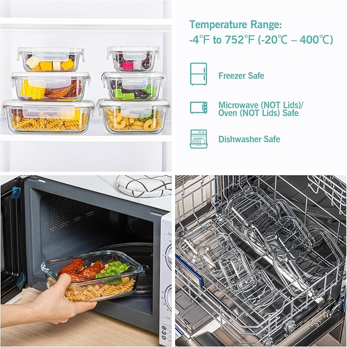 Vtopmart 8 Pack Glass Food Storage Containers with Airtight Lids, Glass Meal Prep Containers, Lunch Office Meal for Microwave, Oven, Freezer and Dishwasher, BPA Free - Image 4