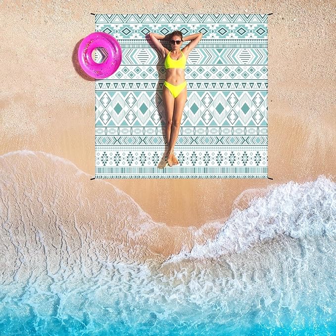 WIWIGO Beach Blanket Waterproof Sandproof Beach Mat 79" X 83"/10'x9'for 2-8 Adults Quick Drying Outdoor Picnic Mat Beach Accessories for Travel, Camping, Hiking - Image 6