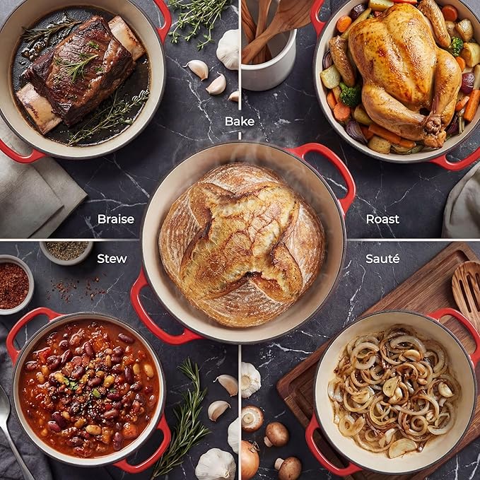 Zulay Kitchen 5 Quart Enameled Cast Iron Dutch Oven Pot with Lid – Premium Durability & Oven Safe up to 500°F – Heavy Duty Cookware Perfect for Bread Baking, Stews, Braising & Roasting – Ablaze Red - Image 3