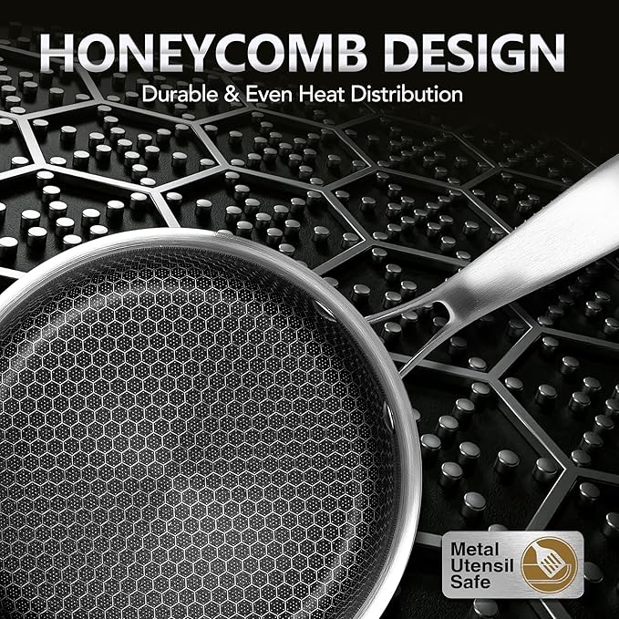 MICHELANGELO Triply Stainless Steel Pot Set, Hybrid Nonstick Saucepan Set with Lids, Induction Compatible Heavy Duty Sauce Pan 1QT & 2QT & 3QT, Honeycomb Interior, Dishwasher Safe Cookware - 6 Piece - Image 2