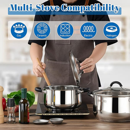 E-far 5Qt Stainless Steel Pot, Stock Pot with Glass Lid for Cooking Pasta Soup Sauce, Tri-Ply Induction Thick Base & Cool-Touch Handles, All Stoves & Dishwasher Safe - Image 6