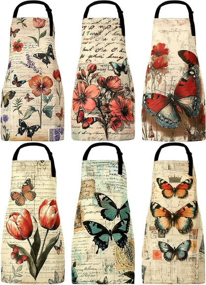 Bencailor 6 Pcs Spring Kitchen Aprons with Pockets Flower Rooster Bee Butterfly Sunflower Summer Aprons Bulk for Women(Classic Color,Butterfly) by Bencailor