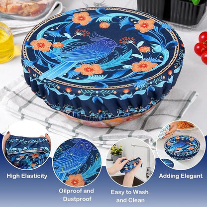 5 Pieces Bowl Covers Reusable, 5 Size Elastic Cloth Bowl Covers for Bread Proofing Food Covers Washable for Food Fruits Leftover (Blue Bird) - Image 7